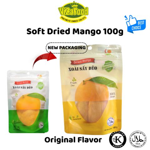 Xoài sấy dẻo nguyên vị, rất ít xơ, ít đường, chất lượng thượng hạng,túi 100G-Viza Food