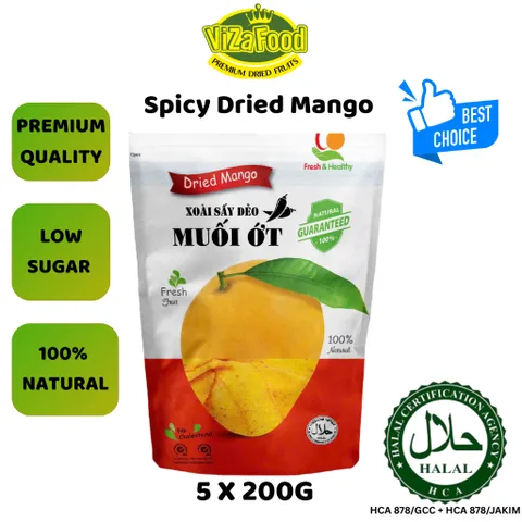 1KG Dried mango with mildly spicy salt and chili flavor, whole pieces, low fiber, soft - Viza Food