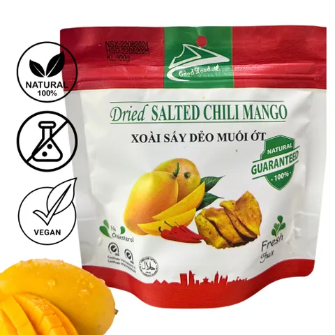 100G_Dried mango with chili salt, natural, low sugar,spicy rried mango- Viza Food
