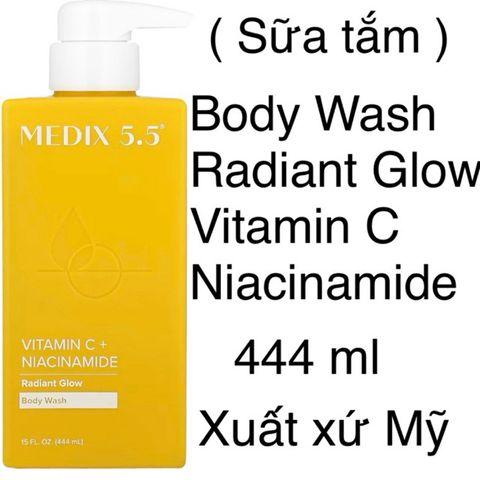 [MỸ] Sữa Tắm Body Wash, Radiant Glow, Vitamin C + Niacinamide, Medix 5.5 15 fl oz (444 ml)