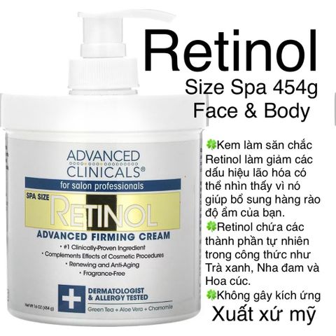 [MỸ] Kem Retinol Advanced Clinicals 454g DƯỠNG CHỐNG LÃO HOÁ DA  NGỪA CHỨNG VIÊM NANG LÔNG GIÚP TRẮNG MỊN SĂN CHẮC