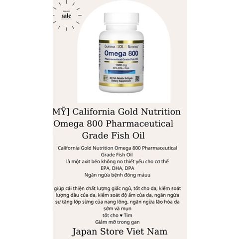 [Mỹ ] Viên đâu cá  California Gold Nutrition Omega 800 Pharmaceutical Grade Fish Oil 30 viên