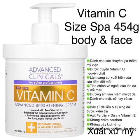 [MỸ] Kem Retinol Advanced Clinicals 454g DƯỠNG CHỐNG LÃO HOÁ DA  NGỪA CHỨNG VIÊM NANG LÔNG GIÚP TRẮNG MỊN SĂN CHẮC