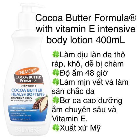 [MỸ] Cream Cocoa Butter Formula® with vitamin E intensive body lotion Làm dịu làn da thô ráp khô Độ ẩm 48 giờ bơ ca cao