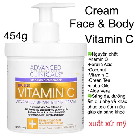 [Mỹ] Cream Dưỡng Da Trắng Sáng Vitamin C Advanced Clinicals 454g size Spa