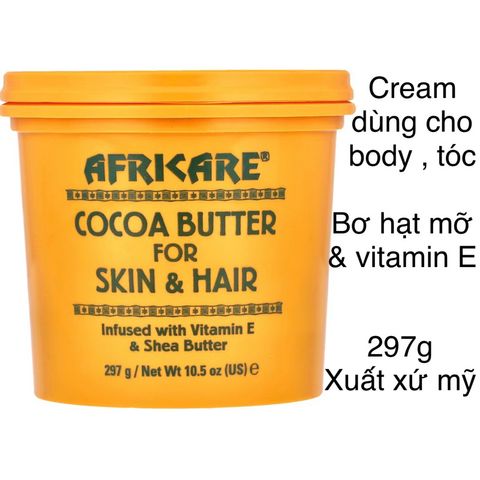 [MỸ] Cream Cocoa Butter for Skin & Hair Africare 297g chăm sóc body & tóc Bơ ca cao