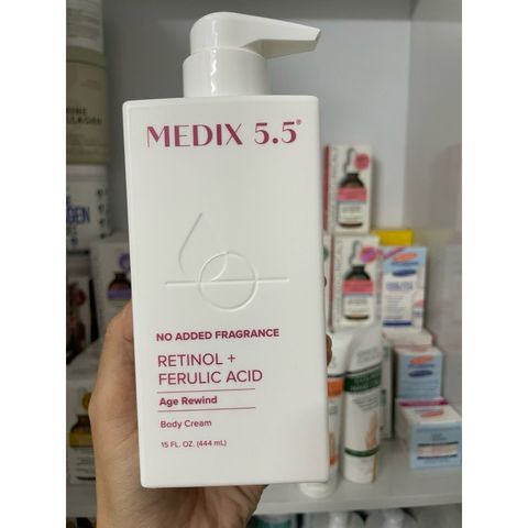 [MỸ] Cream Retinol + Ferulic Acid Body Cream, Age Rewind Medix 5.5 No Added Fragrance 444ml nếp nhăn, chảy xệ, da Crepey