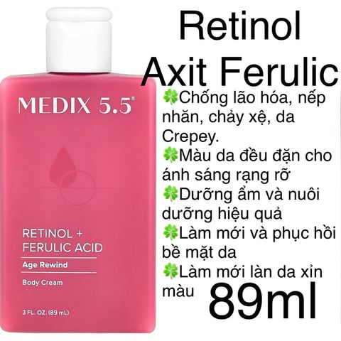[MỸ] Cream Body Retinol + Axit Ferulic dưỡng lão hóa 15oz 444mL Medix 5.5 nếp nhăn, chảy xệ, da Crepey da sáng rạng rỡ