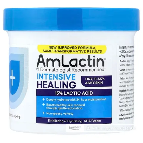 [MỸ] Cream 15% Axit Lactic Intensive Healing, Exfoliating & Hydrating AHA Cream, Dry, Flaky, Ashy Skin 340g Amlactin