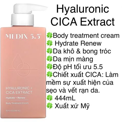 [MỸ] Cream body treatment Hyaluronic CICA Extract Da khô & bong tróc, Da mịn màng & cấp ẩm hơn Medix 5.5 tối ưu pH5.5