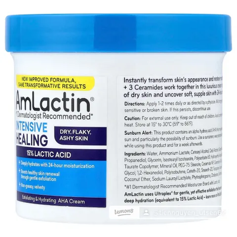 [MỸ] Cream 15% Axit Lactic Intensive Healing, Exfoliating & Hydrating AHA Cream, Dry, Flaky, Ashy Skin 340g Amlactin