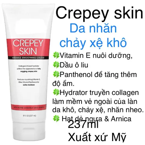 [MỸ] Crepey Skin Wrinkle Smoothing Cream 237ml giảm nếp nhăn trên các vùng da, vitamin E hạt dẻ ngựa