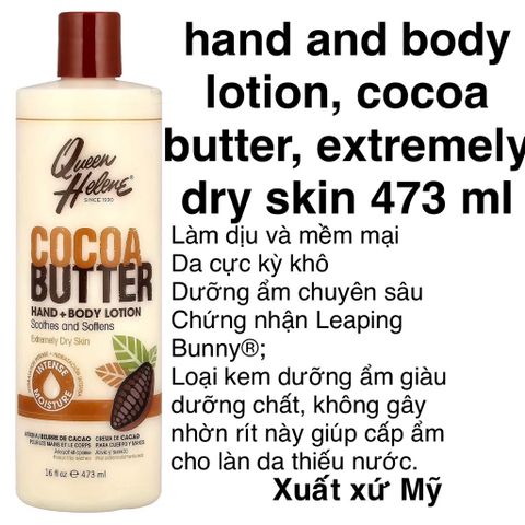 [MỸ] Cream Dưỡng Ẩm Hand and Body Lotion, Cocoa Butter, Extremely Dry Skin 473 ml
