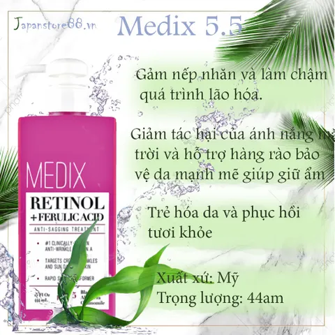 [MỸ 5 loại ] Retinol Medix pH5.5 Hyaluronic + Kem hoa hồng 444ml