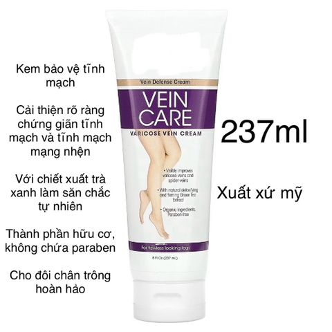 [MỸ] kem dưỡng giảm giãn tĩnh mach Vein Care varicose vein cream 237ml