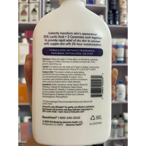 [MỸ] Lotion Amlactin Intensive Healing Exfoliating Hydrating AHA Dry Flaky Ashy Skin Fragrance Free 15% Lactic Acid 400g