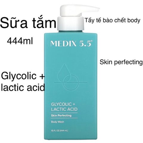 [Mỹ] Sữa tắm Glycolic AHA + Lactic Acid MEDIX 5.5 tẩy tế bào chết Body & Face Wash 444ml