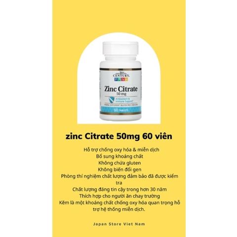 [MỸ] Viên kẽm zinc Citrate 50mg 60 viên 21st Century