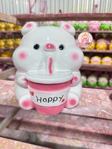 Heo đất tiết kiệm lỗ ngang heo trà sữa KT 19x19cm