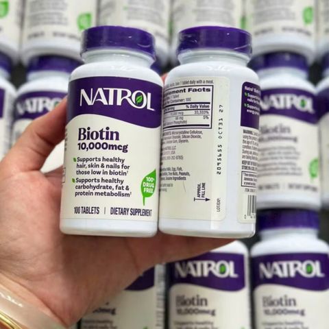 Viên Uống Natrol Biotin 10000 mcg - Kích Thích Mọc Tóc - Giảm Gãy Rụng - Nuôi Dưỡng Móng & Làn Da Chắc Khỏe - 100 viên - Sản Phẩm Từ Mỹ