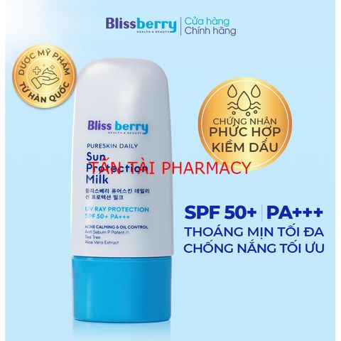 ✅[CHÍNH HÃNG, CHO KIỂM HÀNG] Kem chống nắng nâng tông kiềm dầu Blissberry Pureskin Daily Sun Protection Milk 60ml