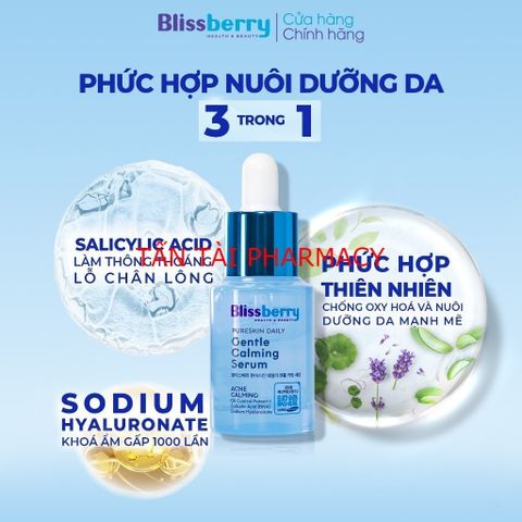 ✅[CHÍNH HÃNG, CHO KIỂM HÀNG] Serum cấp ẩm kiềm dầu Blissberry Pureskin Daily Gentle Calming 30ml