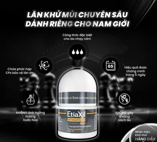 Lăn Khử Mùi EtiaXil Cho Nam Detranspirant Men Peaux Sensibles Roll-On (15ml)