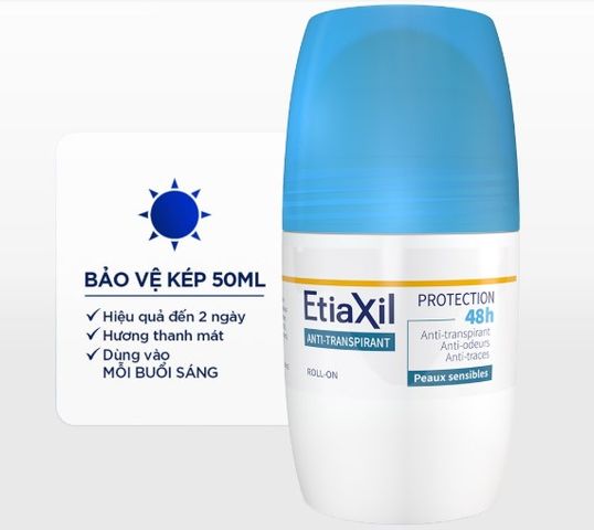 Lăn Khử Mùi EtiaXil Cho Mọi Loại Da Anti-Transpirant Protection 48h Peaux Sensibles Roll-On (50ml)