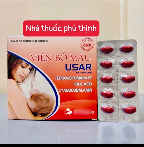 Viên bổ máu usar hỗ trợ bổ máu, giảm thiếu máu, bổ sung sắt hộp 100 viên(date mới)