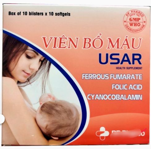 Viên bổ máu usar hỗ trợ bổ máu, giảm thiếu máu, bổ sung sắt hộp 100 viên(date mới)