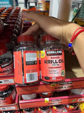 Dầu nhuyễn thể tôm Kirkland Signature Krill Oil 500mg - Hỗ trợ tim mạch, 180 viên dễ uống, Omega 3 tự nhiên, Không mùi tanh.