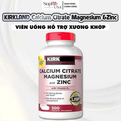 Viên Uống Kirkland Signature Calcium Citrate Magnesium và Zinc 500mg - Hỗ Trợ Xương Khớp và Tăng Cường Miễn Dịch