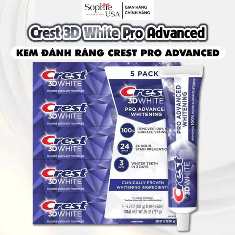 Kem Đánh Răng Crest 3D White Pro Advanced Whitening - Trắng Răng Rõ Rệt Chỉ Sau 2 Tuần - Hương Bạc Hà Mát Lạnh