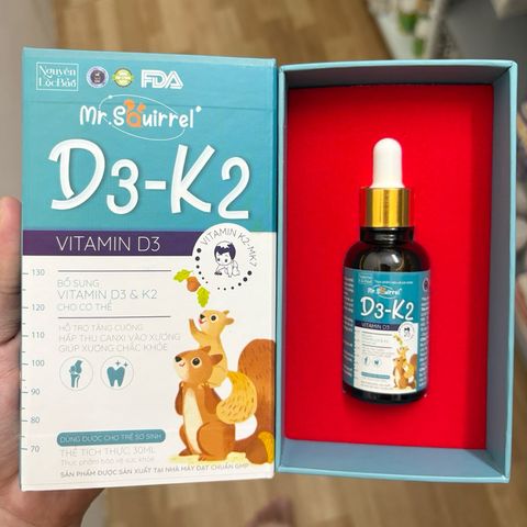 Vitamin D3 K2 nhỏ giọt Mr.Squirrel - lọ lớn 30ml tiết kiệm, hương dâu thơm ngon
