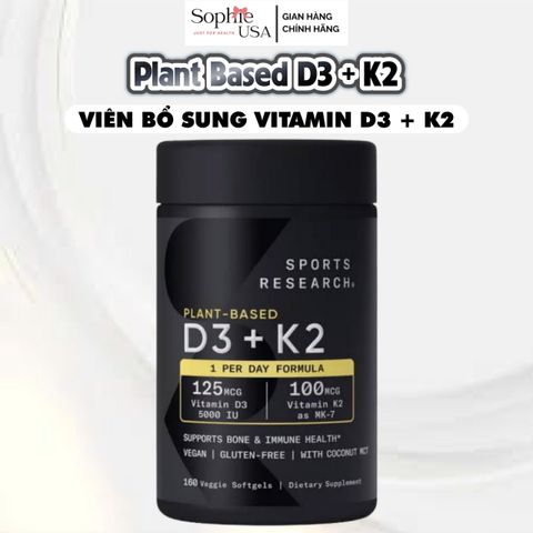 Viên uống bổ sung Vitamin D3K2 Sports Research D3 K2 - 60v của Mỹ