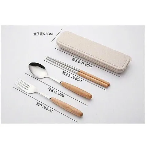 Bộ Đũa, Thìa, Dĩa Inox Chuôi Gỗ hộp đựng lúa mạch