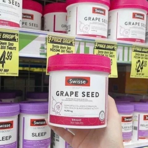 Viên Uống Tinh Chất Hạt Nho Swisse Beauty Grape Seed 14.25g - 180 & 300 viên - Hỗ Trợ Trung Hoà Các Gốc Tự Do - Bảo Vệ Tim Mạch & Chăm Sóc Da Từ Bên Trong - Hàng Chuẩn Úc
