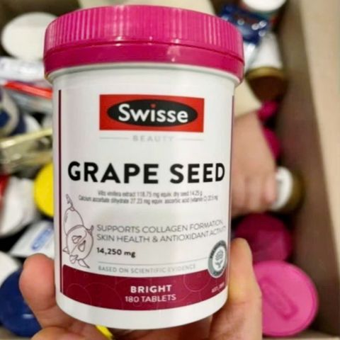Viên Uống Tinh Chất Hạt Nho Swisse Beauty Grape Seed 14.25g - 180 & 300 viên - Hỗ Trợ Trung Hoà Các Gốc Tự Do - Bảo Vệ Tim Mạch & Chăm Sóc Da Từ Bên Trong - Hàng Chuẩn Úc