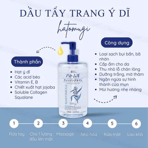 Dầu Tẩy Trang Hatomugi Ý Dĩ Nhật Bản 500ml