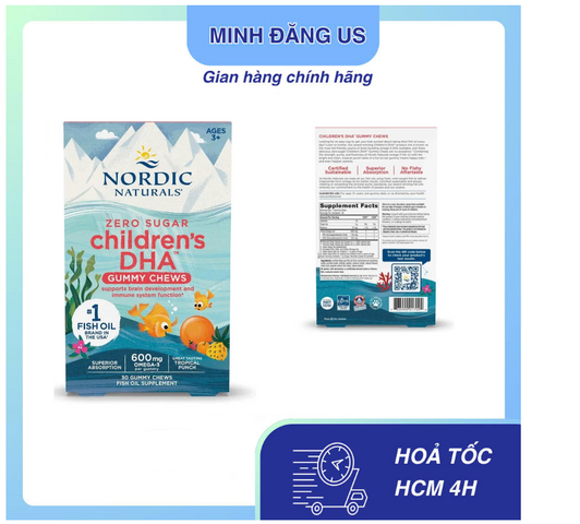 Kẹo Nhai DHA Cho Bé Nordic Naturals Zero Sugar Children’s DHA Gummy Chews 600mg Omega-3 30 Viên Chính Hãng