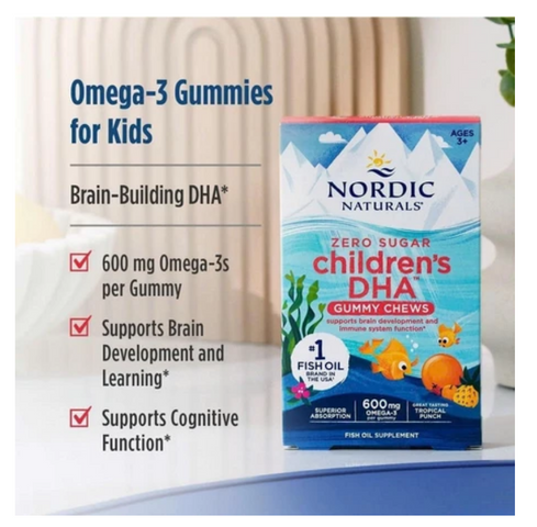 Kẹo Nhai DHA Cho Bé Nordic Naturals Zero Sugar Children’s DHA Gummy Chews 600mg Omega-3 30 Viên Chính Hãng