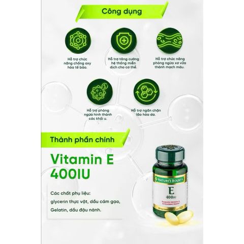 (Mỹ) Vitamin E 400 IU Nature's Bounty Hỗ Trợ Làm Đẹp Da Làm Chậm Quá Trình Lão Hoá