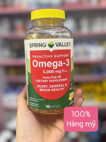 Spring Valley Omega 3 1000mg 180 viên - Bổ sung Omega 3 hỗ trợ tim mạch, não bộ và sức khỏe tổng thể