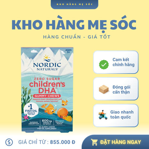 Viên nhai bổ sung DHA Nordic Naturals DHA Gummy Chews 30 viên Mỹ - Vị Trái Cây Cho Bé từ 3 tuổi