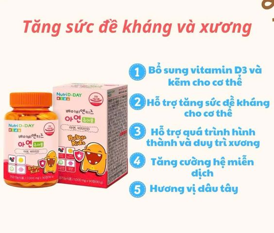 (Hàn Quốc) Kẹo Nhai Kẽm Vitamin D3 Nutri D-Day Baby&Kids Zinc Hỗ Trợ Phát Triển Xương Răng Tăng Đề Kháng Ăn Ngon Miệng
