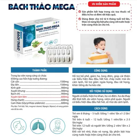 VIÊN BỔ PHỔI Bách thảo - Xuyênn Tâmm Liên 600mg phòng ngừa dịch