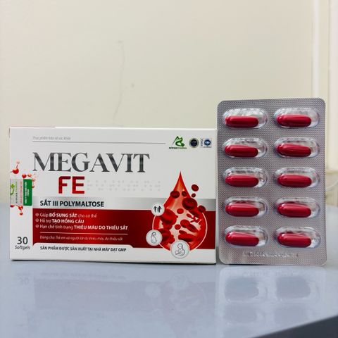 Viên Bổ Máu MEGAVIT FE - Sắt Hữu Cơ Kết Hợp Acid Folic Và Inulin, Hỗ Trợ Tạo Máu, Giảm Mệt Mỏi, Không Gây Nóng