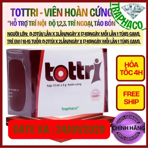 Viên hoàn cứng Tottri hỗ trợ trĩ cấp tính, trĩ nội độ 1,2,3, trĩ ngoại,táo bón hộp(15túix5g)