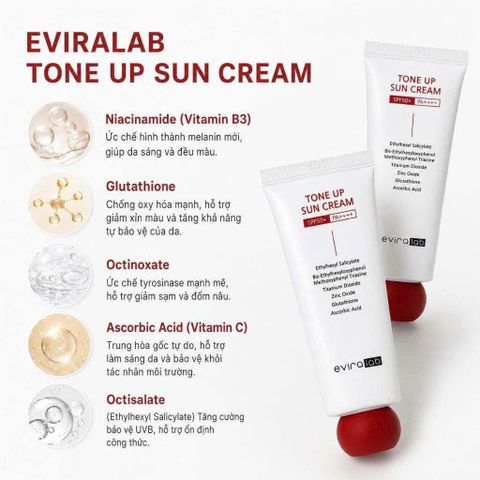 Kem Chống Nắng EVIRALAB TONE UP SUN CREAM SPF50+ PA++++ Bảo Vệ Da Khỏi Tia UV 50ml [hàng nhập khẩu]
