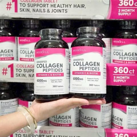 Viên uống Neocell Grassfed Collagen Peptides 6000 mg + Vitamin C & Biotin - 360 Viên - Cải Thiện Độ Đàn Hồi - Trẻ Hoá & Sáng Da - 